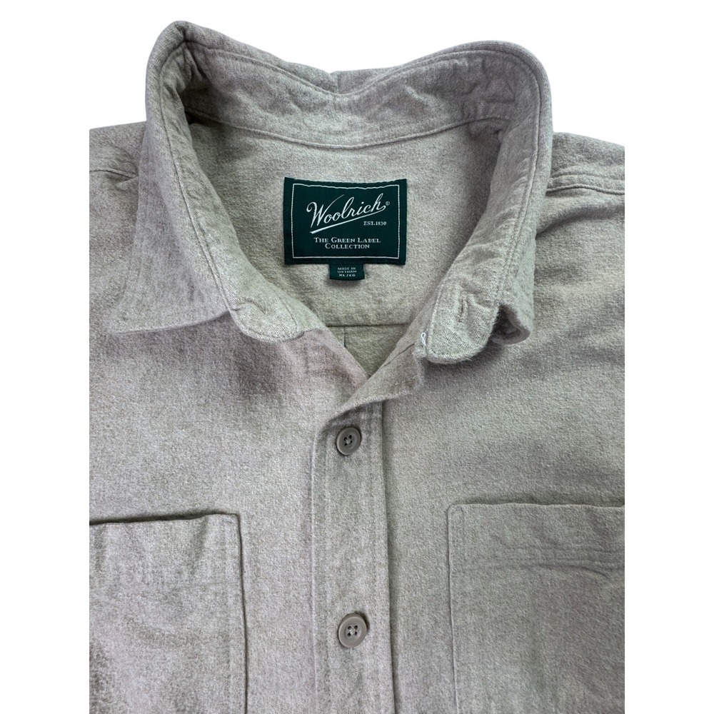Woolrich Green Label Mens XL Tan Cotton Flannel Button Down Shirt Long Sleeve